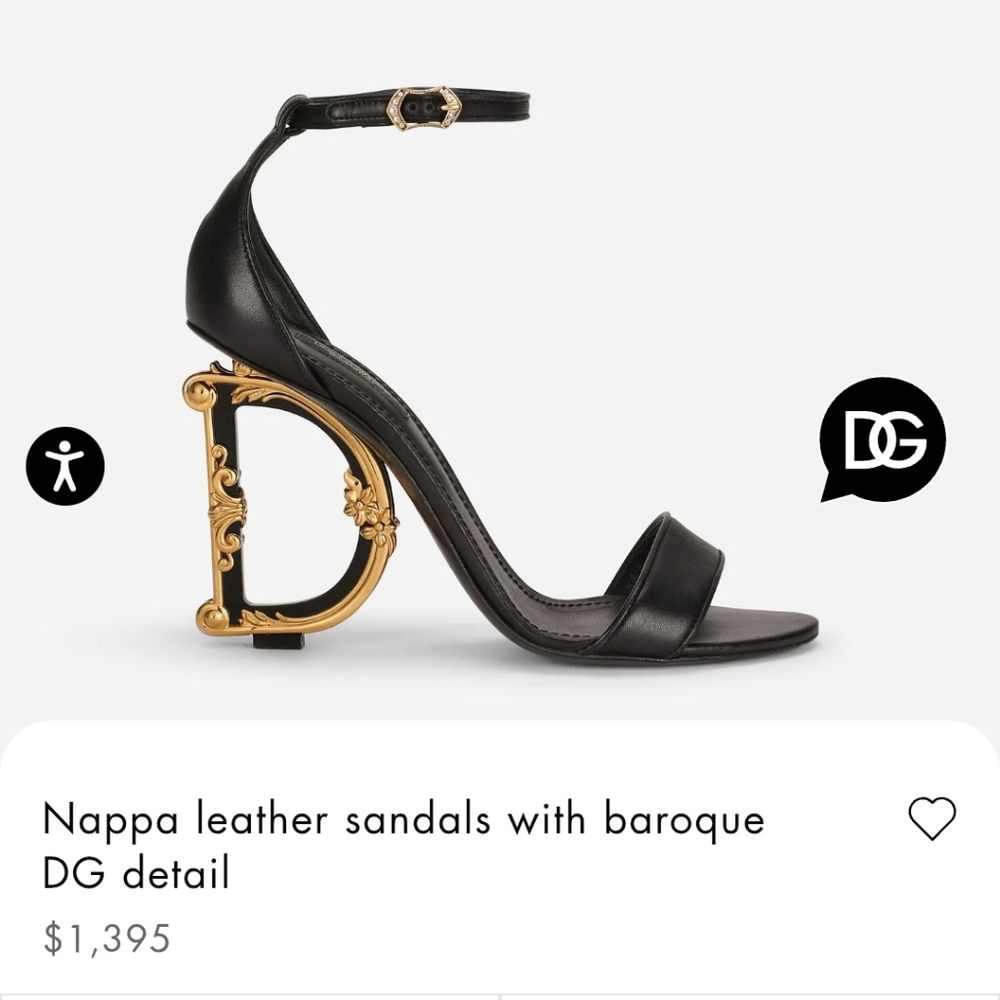 Dolce & Gabbana Black Nappa Leather Sandals with Gold Baroque DG Heel
